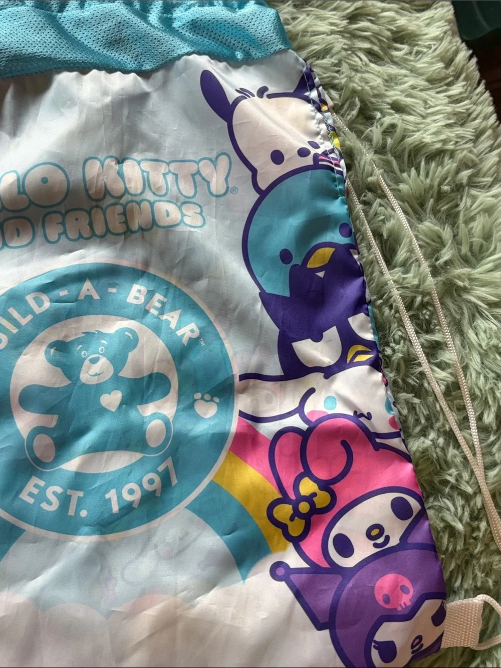 Build-A-Bear x Hello Kitty Bear Carrier Kids Drawstring Bag - Aqua Multi